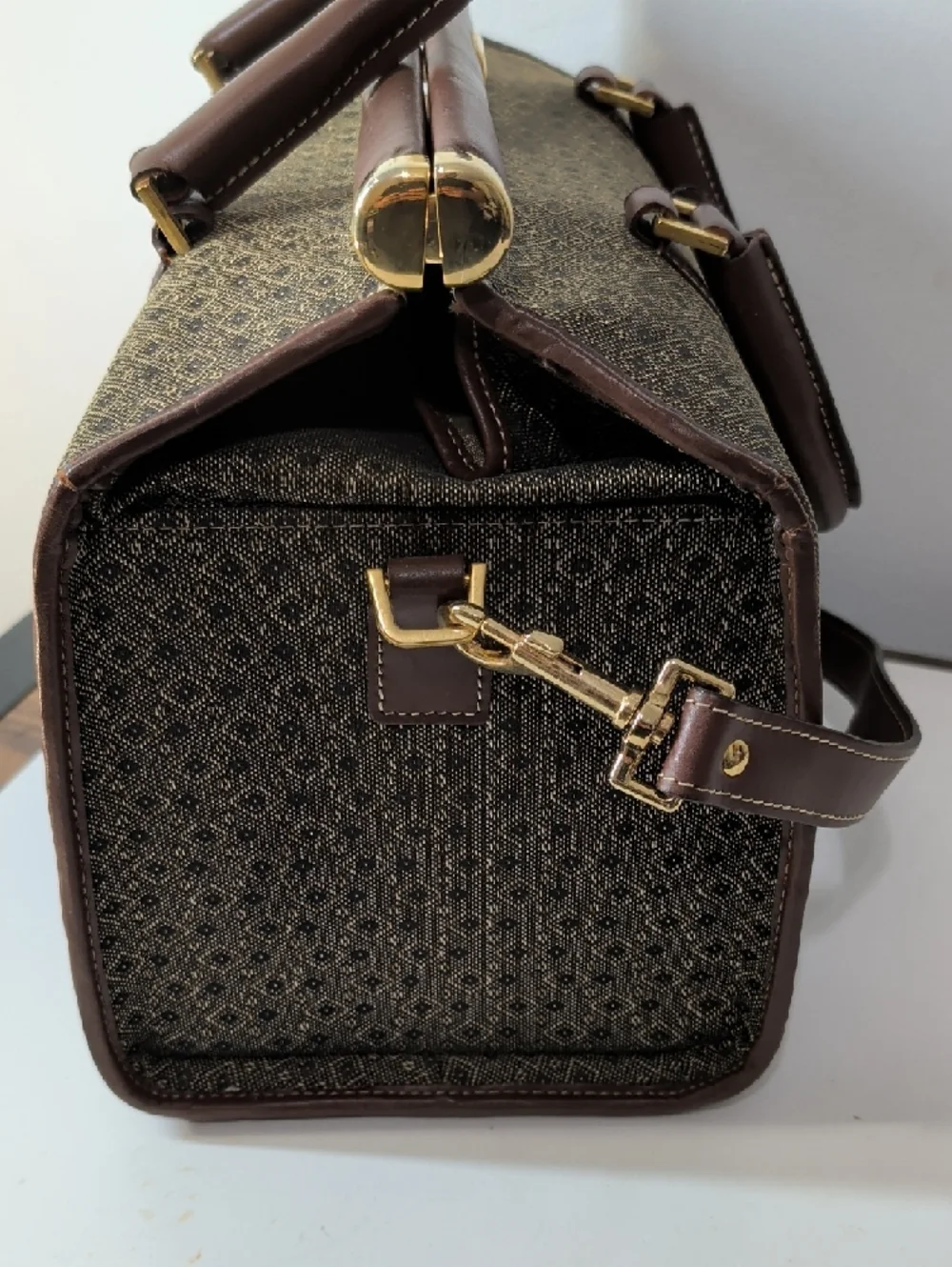 Men's Brown Patterned Leather-Trim Briefcase